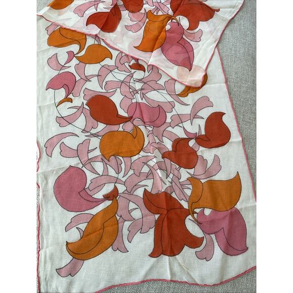 Vintage Hand Rolled Silk Blend Floral Abstract Print Scarf Made In Japan MCM - Picture 4 of 6